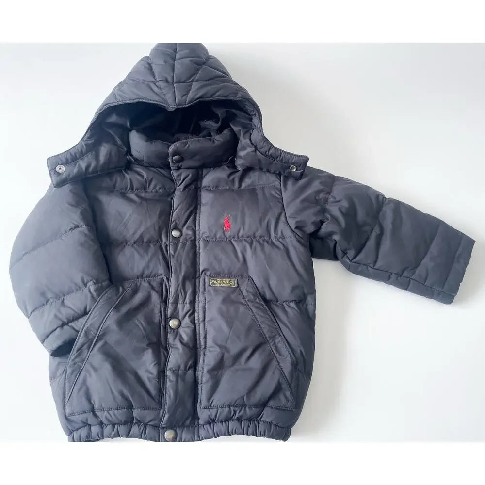 Polo Ralph Lauren Toddler Boy's Down Filled Black Hooded Quilted Puffer Coat 2T
